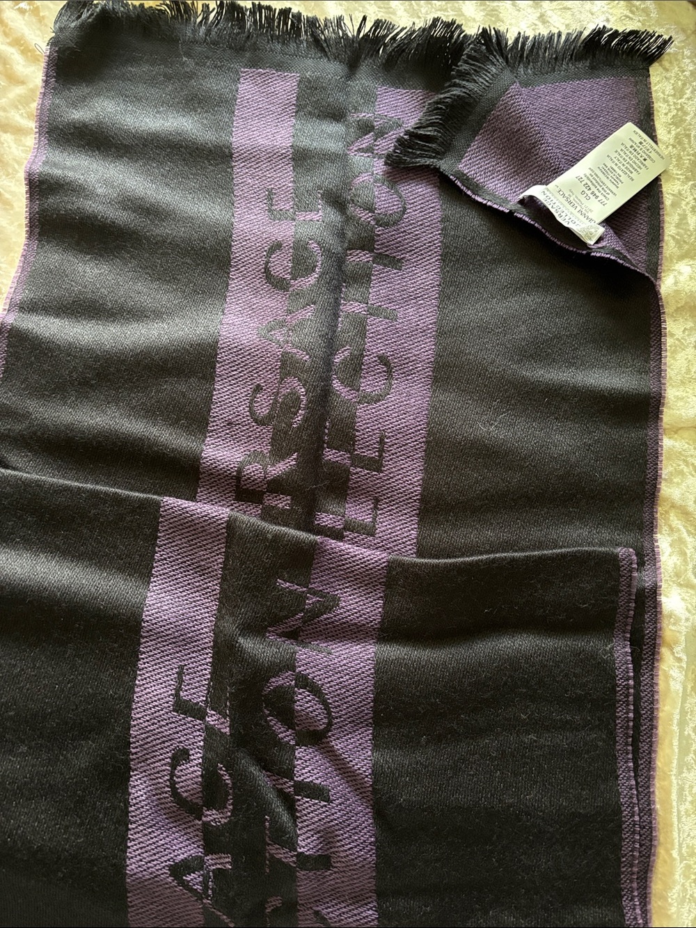 Versace Collection Black and Purple Logo Stripe Scarf